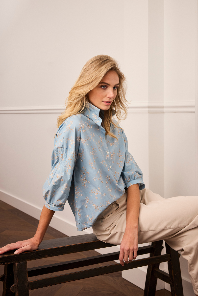 Marian Bluse Hellblau Print