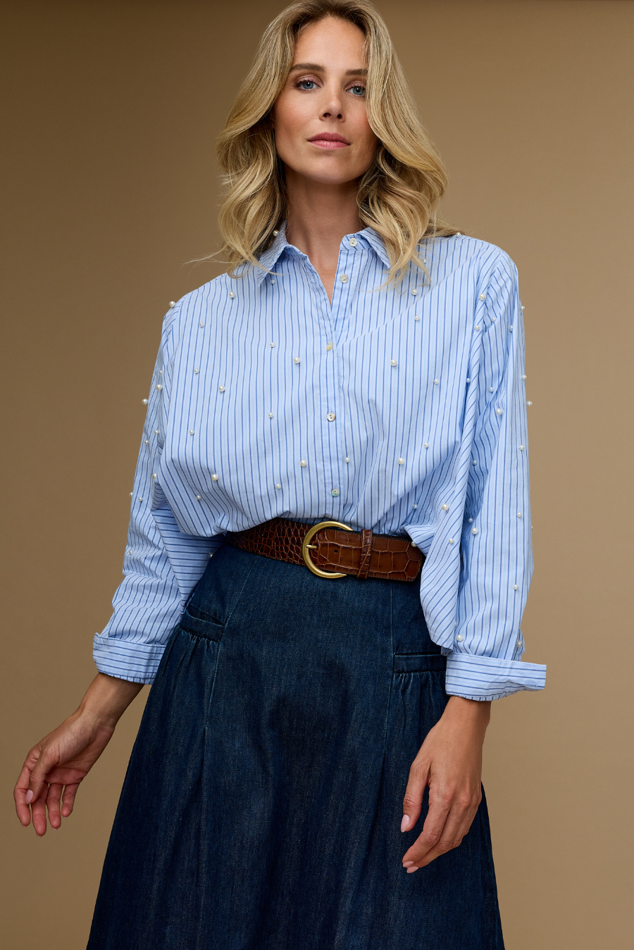 Patches Bluse Hellblau